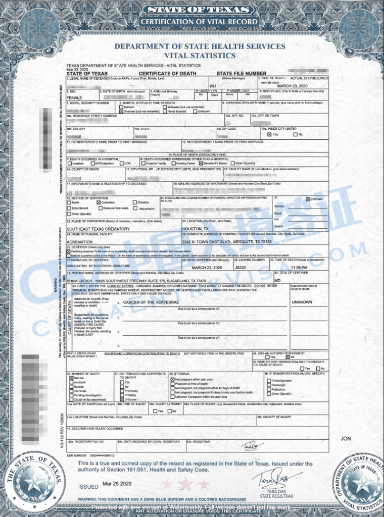 Authentication of Death Certificate for Use in China Chinese Visa