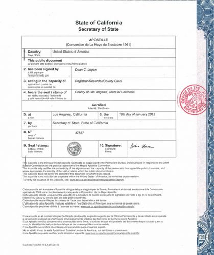 State Of California   CA Birth Certificate Apostille Westside LA Westwood Ca 419x500 